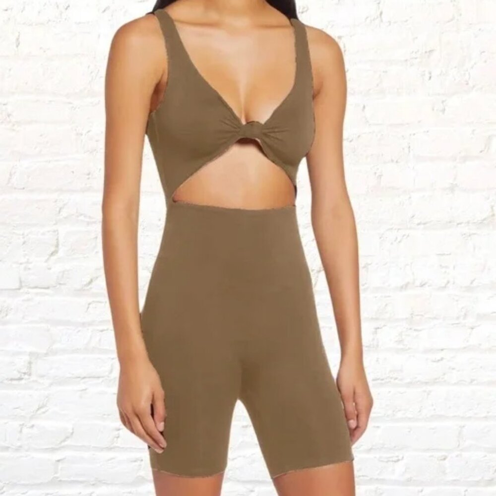 NWOT Naked Wardrobe The NW Love U Knot Tan Romper